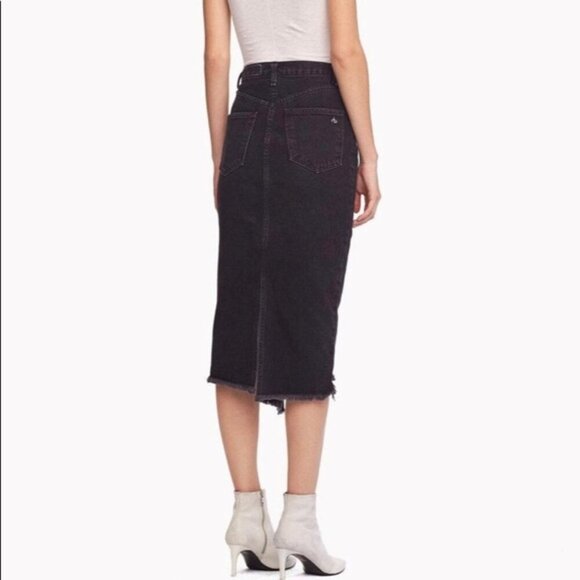 Rag & Bone High Waist Denim Midi Sukato Skirt Black Size 26 - Picture 2 of 11